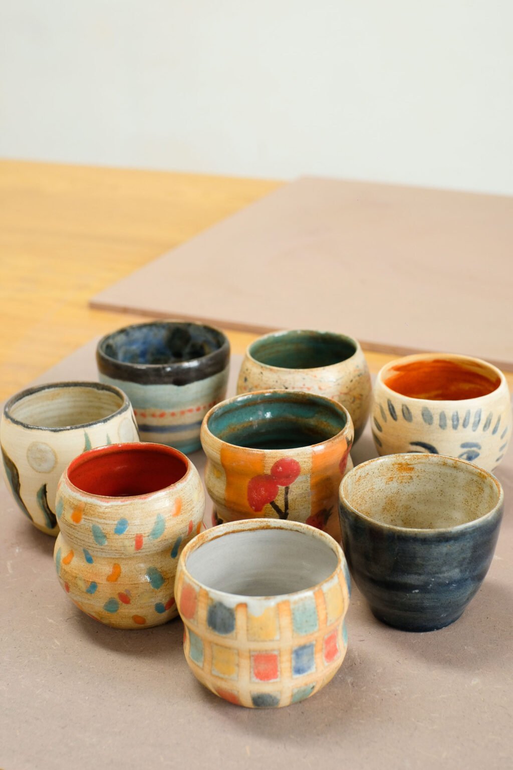 Ensemble de tasses peintes privatisation atelier saint-étienne